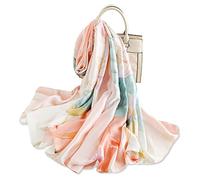 LumiSyne Seidenschal Damen Lotus Gedruckt Farbnähte Geometrische Muster Luxus Retro Stil Lange Halstücher Weich Warme Seidentuch Sonnencreme Stola Ganzjährig