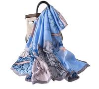 LumiSyne Seidenschal Damen Vintage Gemälde Muster Sonnenblume Blumen Ethnischer Stil Langer Seidentuch Großer Tücher Strandwickelkleid Sonnenschutz Stola Warm Weich Ganzjährig