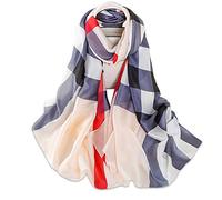 LumiSyne Seidenschal Damen Warm Weich Seidentuch Klassische Kariert Schals Schleife Farbiges Tartan Lange Stola Karo Halstücher Sonnenschut Kap Ganzjährig