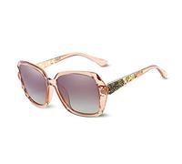 LumiSyne Sonnenbrille Damen Verspiegelt Verlaufsglas Polarisierte UV Schutz,Groß Polycarbonat Gläser Diamant Schneiden strasssteine verziert Rahmen,Draußen Reise Geschenkbox(Heller Braun)