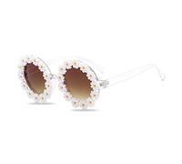 LumiSyne Süße Gänseblümchen Sonnenbrille Herren Damen Runder Rahmen Blume Dekoration Brille UV400 Abschlussball Party Gläser Fotografie Requisiten Brillen Für Paare Reise Strand Weiß