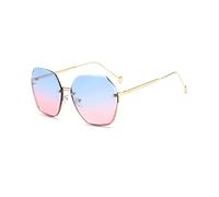LumiSyne Übergroße Randlose Sonnenbrille Damen Hexagonal Diamant Schneiden Linse Metall Rahmen Transparent Farbverlauf Gläser UV 400 Blendschutz Schatten Mode Brille Outdoor Reisen