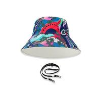LumiSyne Unisex Wendbarer Fischerhut Einfarbig Mit Buchstaben Stickerei/Hawaii Stil Druck Doppelseitig Baumwolle Eimerhut Mit Abnehmbare Kinnband Faltbar Bucket Hat Sonnenhut Für Sommer Strand Reise