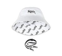 LumiSyne Unisex Wendbarer Fischerhut Einfarbig Mit Buchstaben Stickerei/Hawaii Stil Druck Doppelseitig Baumwolle Eimerhut Mit Abnehmbare Kinnband Faltbar Bucket Hat Sonnenhut Für Sommer Strand Reise