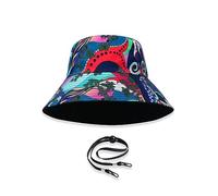 LumiSyne Unisex Wendbarer Fischerhut Einfarbig Mit Buchstaben Stickerei/Hawaii Stil Druck Doppelseitig Baumwolle Eimerhut Mit Abnehmbare Kinnband Faltbar Bucket Hat Sonnenhut Für Sommer Strand Reise
