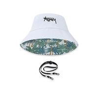 LumiSyne Unisex Wendbarer Fischerhut Einfarbig Mit Buchstaben Stickerei/Hawaii Stil Druck Doppelseitig Baumwolle Eimerhut Mit Abnehmbare Kinnband Faltbar Bucket Hat Sonnenhut Für Sommer Strand Reise