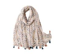 LumiSyne Voile Schal Für Damen Gedruckt Blumen Pflanze Geometrisch Muster Mit Zweifarbige Fransen Leichte Durchsichtiger Schal Lange Weiche Umschlagtuch Stola