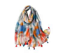 LumiSyne Voile Schal Für Damen Gedruckt Blumen Pflanze Geometrisch Muster Mit Zweifarbige Fransen Leichte Durchsichtiger Schal Lange Weiche Umschlagtuch Stola