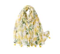 LumiSyne Voile Schal Für Damen Gedruckt Blumen Pflanze Geometrisch Muster Mit Zweifarbige Fransen Leichte Durchsichtiger Schal Lange Weiche Umschlagtuch Stola