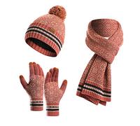 LumiSyne Winter 3 In 1 Mütze Schal Handschuh Sets Für Damen Beanie Strickmütze Langer Schal Touchscreen Handschuhe Jacquard Stricken Schneemuster Weicher Warme Dicke Futter