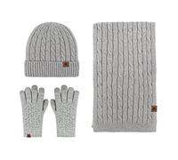 LumiSyne Winter 3 In 1 Mütze Schal Handschuh Sets Für Herren Damen Chunky Gestrickt Alpaka Wolle Textur Einfarbig Kabel Gestrickte Strickmütze Langer Schal Touchscreen Handschuhe Dicke Warme Futter