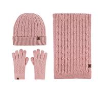 LumiSyne Winter 3 In 1 Mütze Schal Handschuh Sets Für Herren Damen Chunky Gestrickt Alpaka Wolle Textur Einfarbig Kabel Gestrickte Strickmütze Langer Schal Touchscreen Handschuhe Dicke Warme Futter