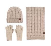 LumiSyne Winter 3 In 1 Mütze Schal Handschuh Sets Für Herren Damen Chunky Gestrickt Alpaka Wolle Textur Einfarbig Kabel Gestrickte Strickmütze Langer Schal Touchscreen Handschuhe Dicke Warme Futter