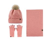 LumiSyne Winter 3 In 1 Mütze Schal Handschuh Sets Für Herren Damen Einfarbig Rhombus Strickmütze Beanie Langer Schal Touchscreen Handschuhe Bommelmütze Mit Pompom Weiche Wolle Thermisch Fleece Futter