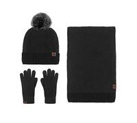 LumiSyne Winter 3 In 1 Mütze Schal Handschuh Sets Für Herren Damen Einfarbig Rhombus Strickmütze Beanie Langer Schal Touchscreen Handschuhe Bommelmütze Mit Pompom Weiche Wolle Thermisch Fleece Futter