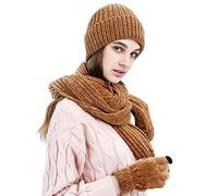 LumiSyne Winter 3 In 1 Mütze Schal Handschuh Sets Für Herren Damen Exquisite Jacquard Einfarbig Schal Beanie Strickmütze Touchscreen Handschuhe Fortschrittlicher Weicher Chenille Stoff