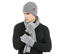 LumiSyne Winter 3 In 1 Mütze Schal Handschuh Sets Für Herren Damen Exquisite Jacquard Einfarbig Schal Beanie Strickmütze Touchscreen Handschuhe Fortschrittlicher Weicher Chenille Stoff