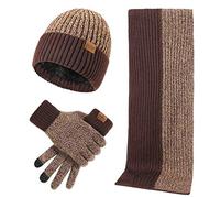 LumiSyne Winter 3 In 1 Mütze Schal Handschuh Sets Für Herren Damen Mode Einfache Zweifarbige Jacquard Touchscreen Handschuhe Beanie Strickmütze Langer Schal Verdickte Und Weiche Wolle