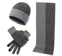 LumiSyne Winter 3 In 1 Mütze Schal Handschuh Sets Für Herren Damen Mode Einfache Zweifarbige Jacquard Touchscreen Handschuhe Beanie Strickmütze Langer Schal Verdickte Und Weiche Wolle