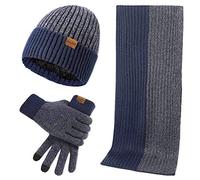 LumiSyne Winter 3 In 1 Mütze Schal Handschuh Sets Für Herren Damen Mode Einfache Zweifarbige Jacquard Touchscreen Handschuhe Beanie Strickmütze Langer Schal Verdickte Und Weiche Wolle