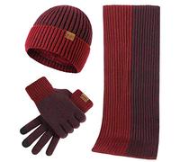 LumiSyne Winter 3 In 1 Mütze Schal Handschuh Sets Für Herren Damen Mode Einfache Zweifarbige Jacquard Touchscreen Handschuhe Beanie Strickmütze Langer Schal Verdickte Und Weiche Wolle