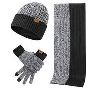 LumiSyne Winter 3 In 1 Mütze Schal Handschuh Sets Für Herren Damen Mode Einfache Zweifarbige Jacquard Touchscreen Handschuhe Beanie Strickmütze Langer Schal Verdickte Und Weiche Wolle