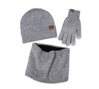 LumiSyne Winter 3 In 1 Mütze Schal Handschuh Sets Für Herren Damen Touchscreen Handschuhe Beanie Strickmütze Schlauchtuch Infinity-Schal Weicher Warme Angora Stoff