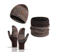 LumiSyne Winter 3 In 1 Mütze Schal Handschuh Sets Für Herren Damen Zweifarbiger Jacquard Stricken Beanie Strickmütze Schlauchschal Dicke Weich Fleece Gefütterte Kaltes Wetter Warme Sets Für Draußen