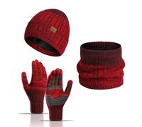 LumiSyne Winter 3 In 1 Mütze Schal Handschuh Sets Für Herren Damen Zweifarbiger Jacquard Stricken Beanie Strickmütze Schlauchschal Dicke Weich Fleece Gefütterte Kaltes Wetter Warme Sets Für Draußen