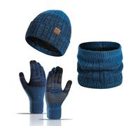 LumiSyne Winter 3 In 1 Mütze Schal Handschuh Sets Für Herren Damen Zweifarbiger Jacquard Stricken Beanie Strickmütze Schlauchschal Dicke Weich Fleece Gefütterte Kaltes Wetter Warme Sets Für Draußen