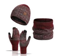 LumiSyne Winter 3 In 1 Mütze Schal Handschuh Sets Für Herren Damen Zweifarbiger Jacquard Stricken Beanie Strickmütze Schlauchschal Dicke Weich Fleece Gefütterte Kaltes Wetter Warme Sets Für Draußen