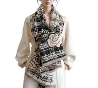 LumiSyne Winter Schal Für Damen Pashmina Schal Und Wickeltuch Karierte Kamelie Muster Elegante Romantisch Stil Reversible Kaschmir Schal Mit Quasten Groß Lange Halstuch Dicke Warme Schultertuch Stolen