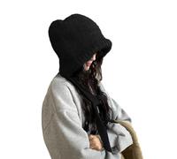 LumiSyne Winter Strickmütze Damen Einfarbig Wolle Gestrickt Verstellbare Kordelzug Doppelter Zweck Ohrenklappe Hut Tasche Vintage Sturmhaube Slouchy Beanie Baggy Skull Cap Warme Mütze Mode Accessoire