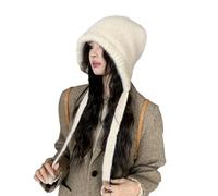 LumiSyne Winter Strickmütze Damen Einfarbig Wolle Gestrickt Verstellbare Kordelzug Doppelter Zweck Ohrenklappe Hut Tasche Vintage Sturmhaube Slouchy Beanie Baggy Skull Cap Warme Mütze Mode Accessoire