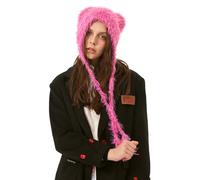 LumiSyne Wintermütze Für Damen Mädchen Stricken Ohrenklappe Hut Niedliche Katzenohr Form Trendy y2k Style Pelzige Strickmütze Mit Bunten Tupfen Langen Ohrriemen Warme Peruanische Beanie Foto Requisite
