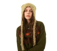 LumiSyne Wintermütze Für Damen Mädchen Stricken Ohrenklappe Hut Niedliche Katzenohr Form Trendy y2k Style Pelzige Strickmütze Mit Bunten Tupfen Langen Ohrriemen Warme Peruanische Beanie Foto Requisite