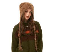 LumiSyne Wintermütze Für Damen Mädchen Stricken Ohrenklappe Hut Niedliche Katzenohr Form Trendy y2k Style Pelzige Strickmütze Mit Bunten Tupfen Langen Ohrriemen Warme Peruanische Beanie Foto Requisite