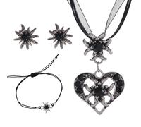 LUMOOM Trachtenschmuck Set Damen mit Edelweiß Halskette und Ohrstecker, Bayerische Trachtenkette ffür Damen Bierfest Trachten Dirndl Outfit (Schwarz)