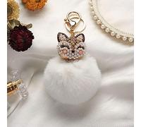 LUMoony MoonyL Kaninchenfell Ball Pom Pom Schlüsselbund mit Strass Fox Head Keyring Kristall Strass Anhänger Anhänger Dekoration Auto Schlüsselanhänger Schlüsselanhänger