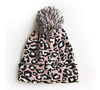 LUMoony MoonyLI Unisex Adult Leopard Print Strickmütze Leopard Beanie Cap Big Pompom Hat Warme Leopard Printed Cap Wollmütze Winter Beanie Hat