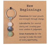 LunarCharm Schlüsselanhänger aus natürlichen mit Geschenkkarte Kristallen Naturstein Schlüsselanhänger als Geschenk zur Linderung von Ängsten als Geschenk für einen Neuanfang
