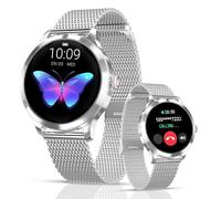 LUNIQUESHOP Round 2 Smartwatch Frauen mit Telefonfunktion, Sprachassistent|Kleiner runder 1,19" SpO2 Herzfrequenzmonitor Blutdruckmonitor Schlafmonitor Whatsapp Damenuhr Android iOS Silber