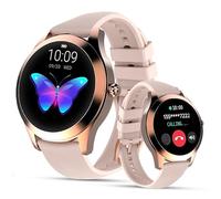 LUNIQUESHOP Round 2 Smartwatch für Damen, Telefonanruf, Sprachassistenz, Touchscreen, kleine runde Größe, Herzfrequenz, Schlaf, Smartwatch Android iOS (Rosa)