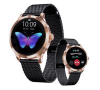 LUNIQUESHOP Round Smartwatch V2 für Frauen Telefonfunktion, Sprachassistent|Kleiner runder 1,19" 120 Sports Herzfrequenzmonitor Blutdruckmonitor Schlafmonitor Damenuhr Android iOS Schwartz Gold
