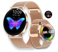 LUNIQUESHOP Runde V3 Smartwatch Frauen AMOLED-Flachbildschirm Telefonfunktion Sprachassistent SpO2 Fitness Tracker Herzfrequenz Blutdruckmonitor Schlafmonitor Whatsapp Damenuhr Android iOS RoséGold