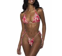 LUNNTE Damen Halfter String Bikini Set Sexy Tanga Frech Zweiteilige Badeanzüge Badebekleidung (Rote Blume, L)
