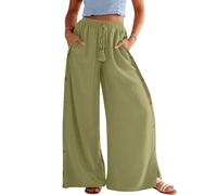 LUNULE Angebote Damen, Cargohose Damen Haremshosen Für Damen Einfarbig Palazzo Hose Button Down Straight Bein Hose Mit Kordelzug Elastische Taille Damen Jogginganzug Jogahosen Damen Lang(Green,L)