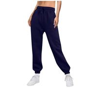LUNULE Angebote Damen, Stoffhose Damen Sommer Freizeithose Damen Sommer Einfarbig Sporthose Mit Taschen Und Tunnelzug Fitness Laufenhose Straight Bein Hose Wanderleggings Damen Wickelhose (Navy,3XL)