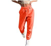 LUNULE Angebote des Tages Heute, Haremshose Damen Joggpants Damen Einfarbig Sporthose Mit Kordelzug Straight Bein Hose Fitnesshose Casual Basic Hosen Jogginghosen Für Damen Leggings (Orange,M)