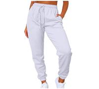 LUNULE Angebote Tages Blitzangebote Heute, Trekkinghose Damen Sommer Jogginghose Damen Baumwolle Einfarbig Lang Sporthose Mit Kordelzug Und Taschen Bequeme Stoffhose Sweathose Cargo (White,XL)